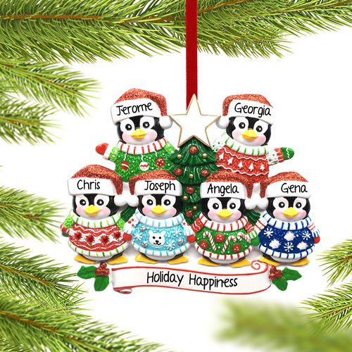 Personalized Penguin Christmas Sweater Family of 6