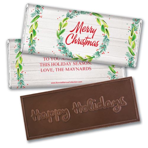 Personalized Bonnie Marcus Festive Foliage Christmas Embossed Chocolate Bar & Wrapper