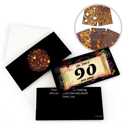 Personalized 90th Scroll Milestone Birthday Gourmet Infused Belgian Chocolate Bars (3.5oz)