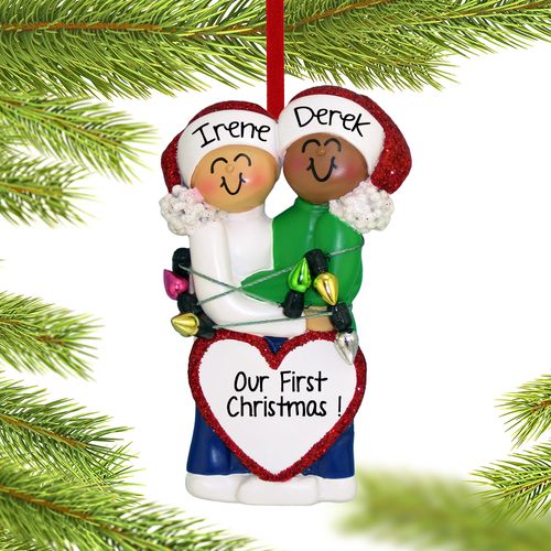 Personalized Mixed Race Christmas Couple (Caucasian/)
