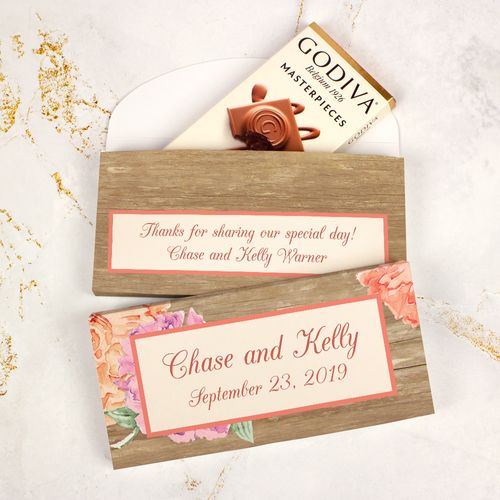 Deluxe Personalized Wedding Blooming Joy Godiva Chocolate Bar in Gift Box
