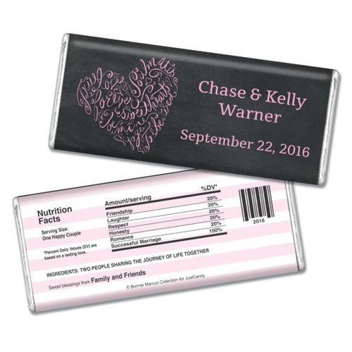 Bonnie Marcus Collection Personalized Chocolate Bar Chocolate and Wrapper Sweetheart Swirl Wedding Favor