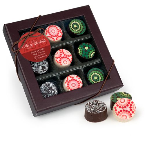 Merry Christmas Holiday Glitter Gourmet Belgian Chocolate Truffle Gift Box (9 Truffles)