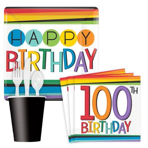 Rainbow Happy 100th Birthday Standard Tableware Kit Serves 8