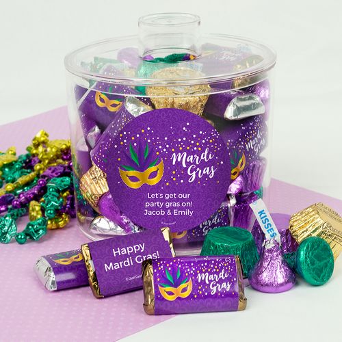 Personalized Mardi Gras Big Easy Container with Hershey's Mix