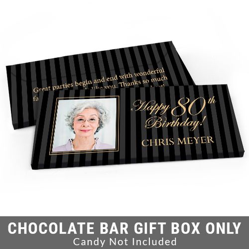 Deluxe Personalized Photo 80th Birthday Candy Bar Favor Box