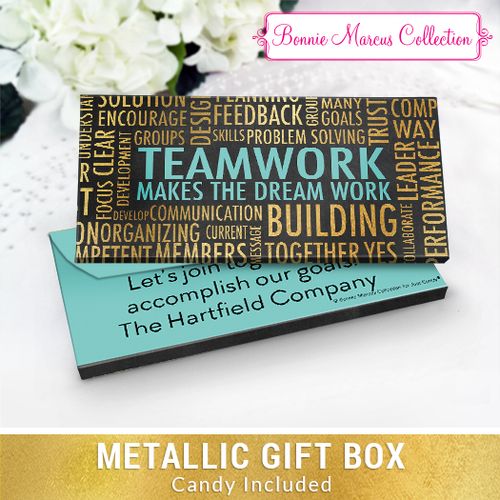 Deluxe Personalized Word Cloud Teamwork Chocolate Bar in Metallic Gift Box