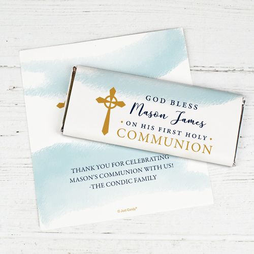 Personalized Communion Chocolate Bar Wrappers Only - God Bless Watercolor