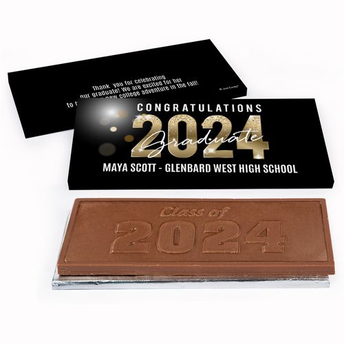 Deluxe Personalized Black & Gold Graduation Embossed Chocolate Bar in Gift Box