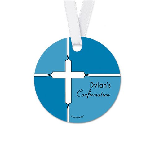 Personalized Bold Cross Confirmation Round Favor Gift Tags (20 Pack)