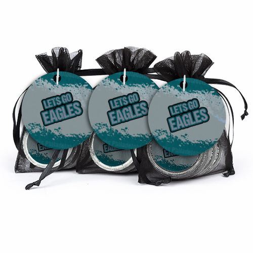 Football Party Themed Let's Go Eagles Chocolate Coins & Stickers in XS Organza Bags with Gift Tag