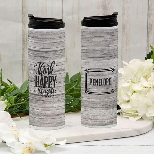 Personalized Think Happy Thoughts Stainless Steel Thermal Tumbler (16oz)