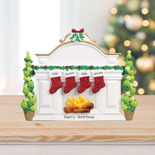 Personalized Mantel with 4 Stockings Tabletop