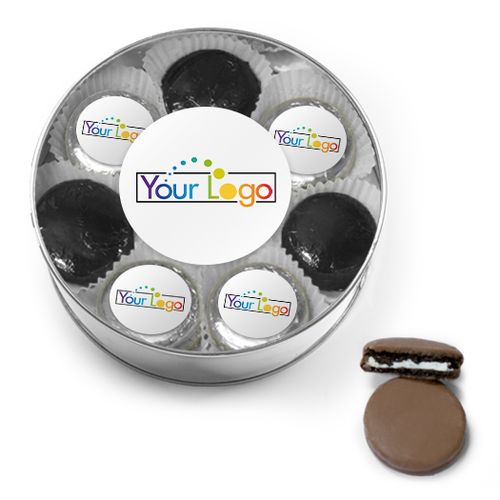 Personalized Add Your Logo Chocolate Covered Oreo Cookies XL Silver Plastic Tin
