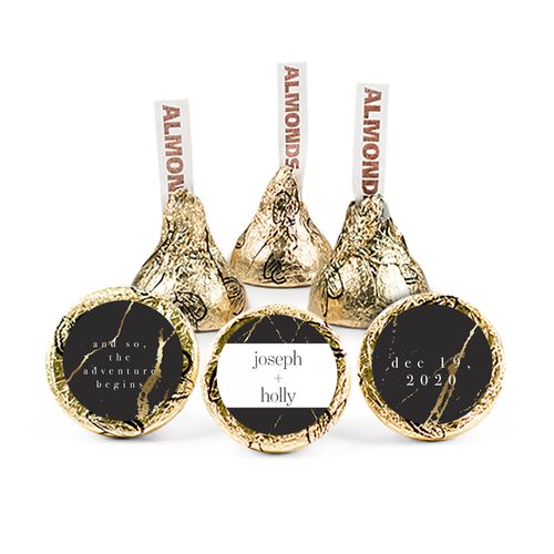 Personalized Wedding Reception Black & Gold Marble Hershey's Kisses