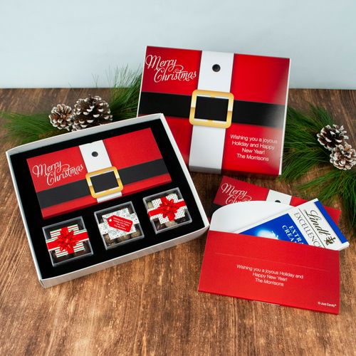 Personalized Christmas St. Nick Premium Gift Box with Lindt Milk Chocolate Bar & 3 JUST CANDY® favor cubes