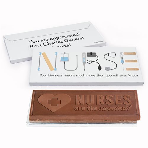 Deluxe Personalized First Aid Nurse Appreciation Embossed Chocolate Bar in Gift Box