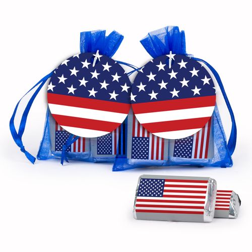 Independence Day Stars & Stripes Hershey's Miniatures in Organza Bags with Gift Tag