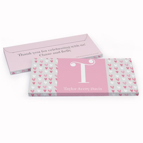 Deluxe Personalized Pink Hearts Baby Girl Announcement Chocolate Bar in Gift Box