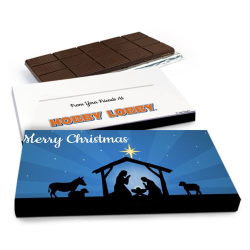 Deluxe Personalized Holy Night Nativity Christmas Chocolate Bar in Gift Box (3oz Bar)
