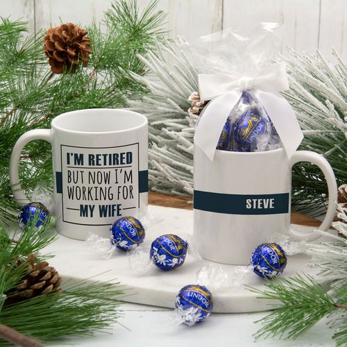 Personalized Retired Working for Wife 11oz Mug with Lindt Truffles