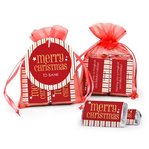 Personalized Christmas Shimmering Christmas Hershey's Miniatures in Organza Bags with Gift Tag