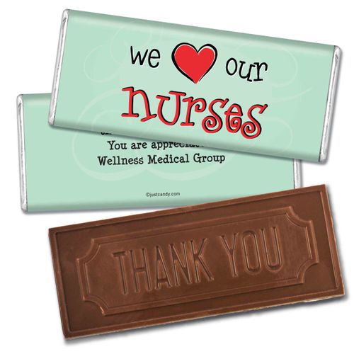 Nurse Appreciation Personalized Embossed Chocolate Bar We Heart Nurses