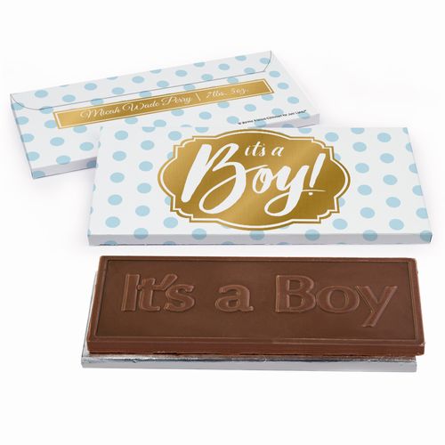 Deluxe Personalized Polka Dots Baby Boy Announcement Chocolate Bar in Metallic Gift Box