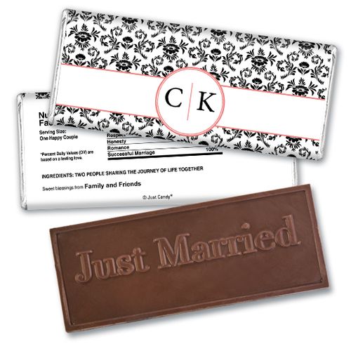 Personalized Wedding Favor Embossed Chocolate Bar Monogram Jacquard Pattern