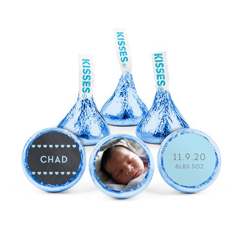 Personalized Boy Birth Announcement Heart Pattern Hershey's Kisses