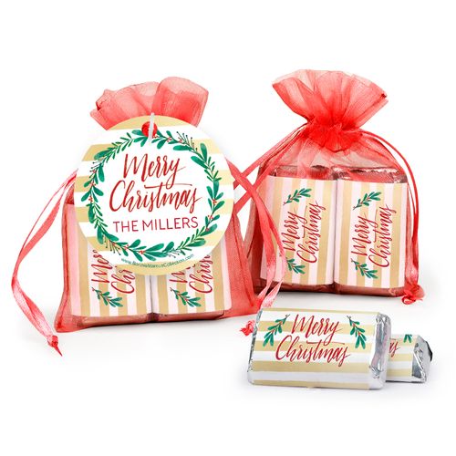Personalized Christmas Chic Hershey's Miniatures in Organza Bags with Gift Tag