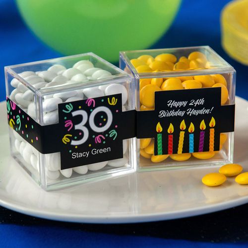 Personalized Milestone 30th Birthday JUST CANDY® favor cube with Just Candy Milk Chocolate Minis
