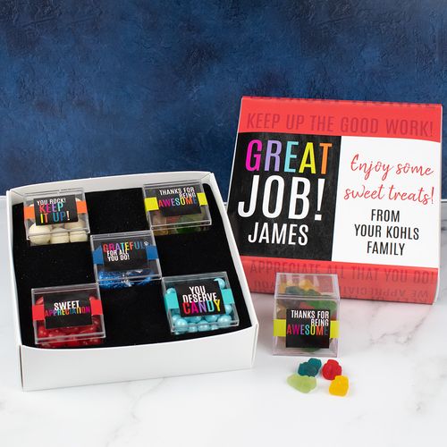 Personalized Appreciation Premium Gift Box with 5 JUST CANDY® favor cubes - Great Job !