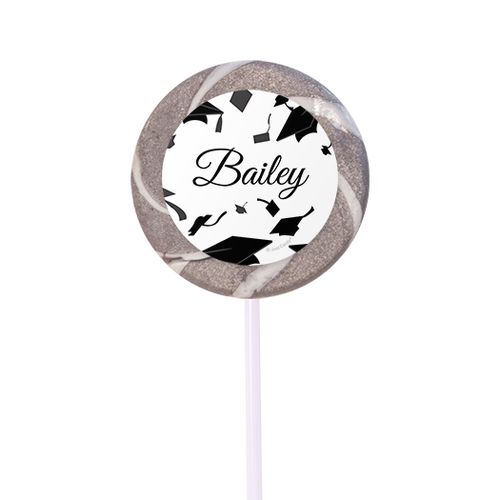 Personalized Graduation Hats Off Small Silver Swirly Pop (24 Pack)