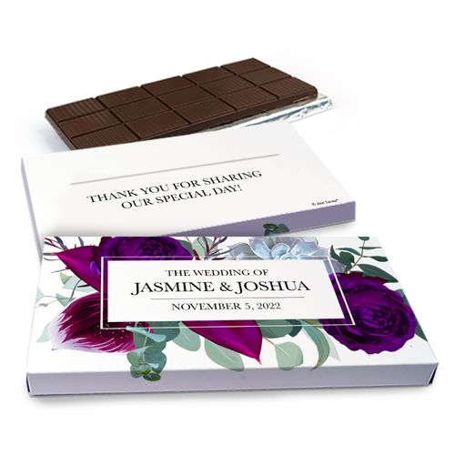 Deluxe Personalized Elegant Botanical Wedding Chocolate Bar in Gift Box (3oz Bar)