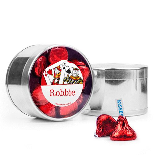 Personalized Birthday Favor Assembled Medium Round Plastic Tin Filled with Hershey's Kisses