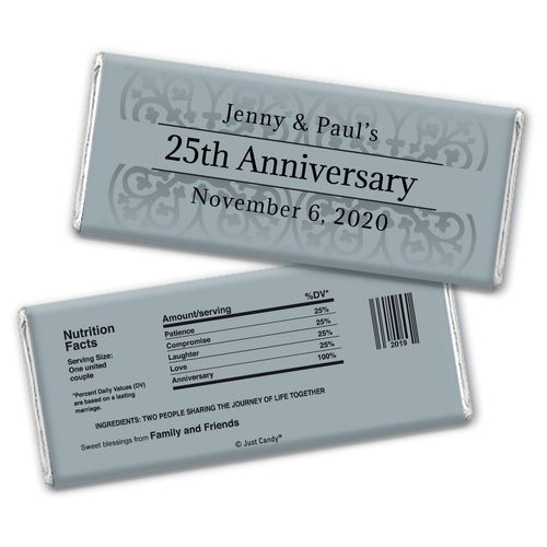 Anniversary Personalized Chocolate Bar Wrappers Silver 25th Fleur de Lis Gilded