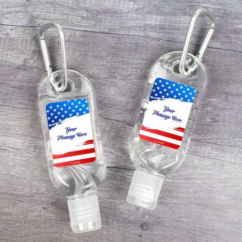 Personalized Patriotic Stars and Stripes Hand Sanitizer with Carabiner - 1 fl. Oz.