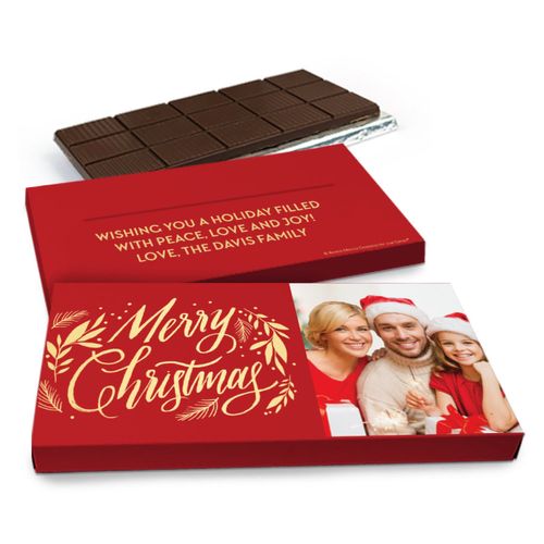 Deluxe Personalized Bonnie Marcus Christmas Festive Leaves Photo Chocolate Bar in Gift Box (3oz Bar)
