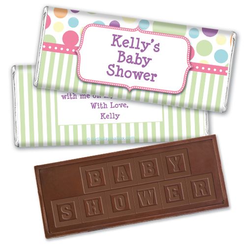 Personalized Baby Shower Pink Stripe Embossed Chocolate Bar