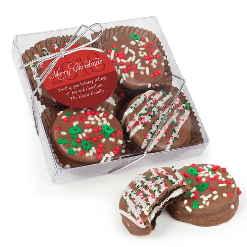 Personalized Christmas Holiday Glitter Gourmet Belgian Chocolate Covered Oreos 4pc Gift Box