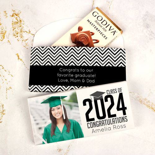 Deluxe Personalized Chevron Grad Graduation Godiva Chocolate Bar in Gift Box
