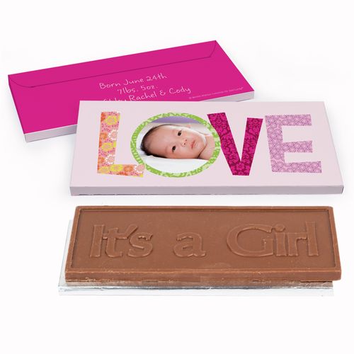 Deluxe Personalized Birth Announcement Love Embossed Chocolate Bar in Gift Box