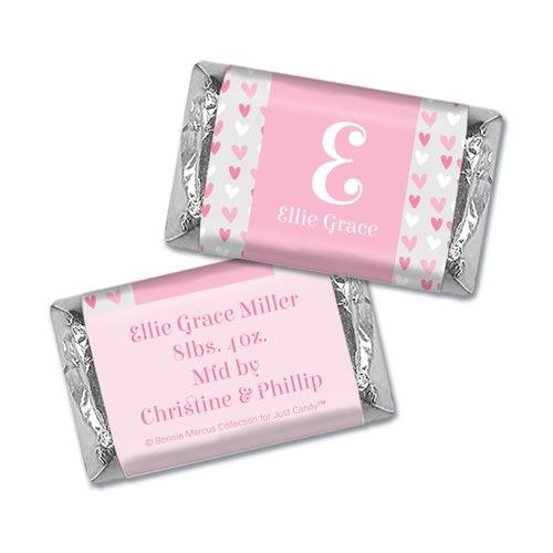 Bonnie Marcus Collection Personalized HERSHEY'S MINIATURES Wrappers Pink Hearts Birth Announcement