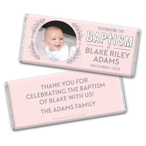 Personalized Bonnie Marcus Filigree and Heart Baptism Chocolate Bar & Wrapper