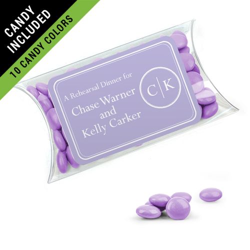 Personalized Rehearsal Dinner Favor Assembled Pillow Box Filled with Just Candy Milk Chocolate Minis