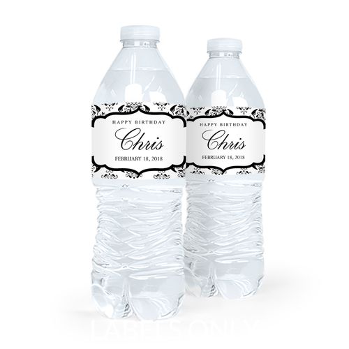 Personalized Birthday Baroque Pattern Water Bottle Sticker Labels (5 Labels)
