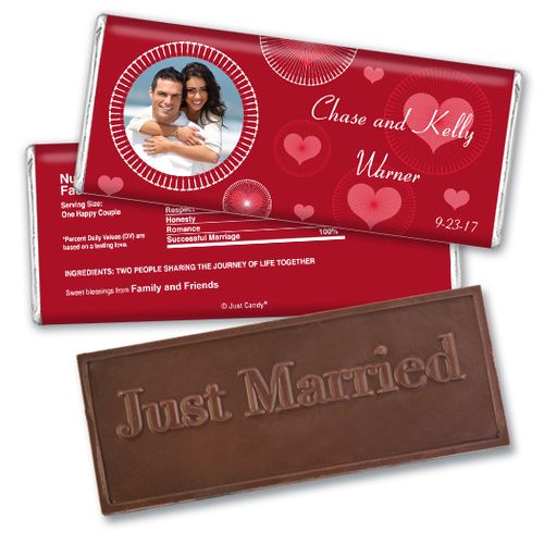 Personalized Wedding Favor Embossed Chocolate Bar Hearts and Bursts