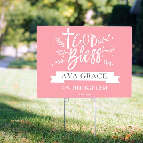 Personalized Baptism Yard Sign - Floral God Bless