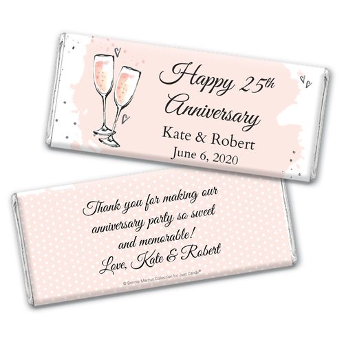 Personalized Bonnie Marcus Chocolate Bar Wrappers Only - Anniversary Bubbly Party Pink